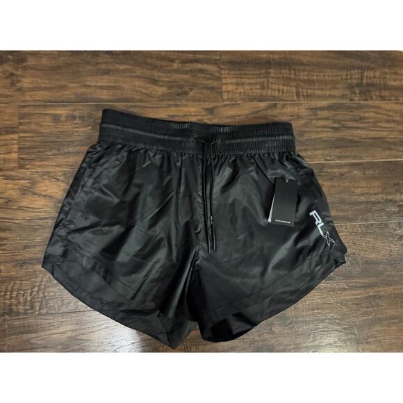 RLX Ralph Lauren Rip Stop Drawstring Shorts Womens Black Pockets Gym Sz:Medium - Picture 1 of 6